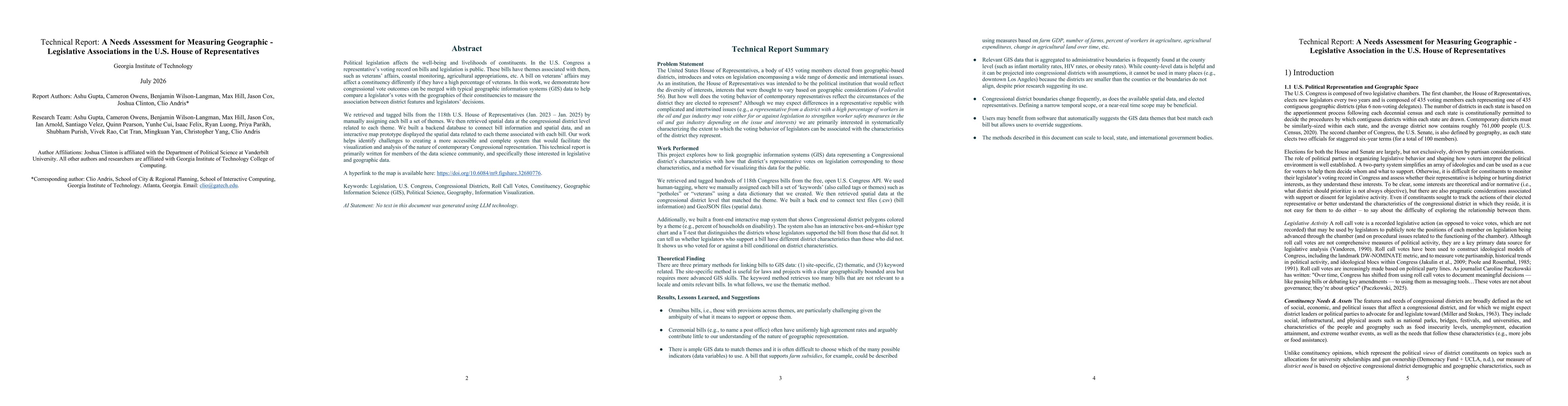 Thumbnail for A Needs Assessment for Measuring Geographic - Legislative Associations in the U.S. House of Representatives