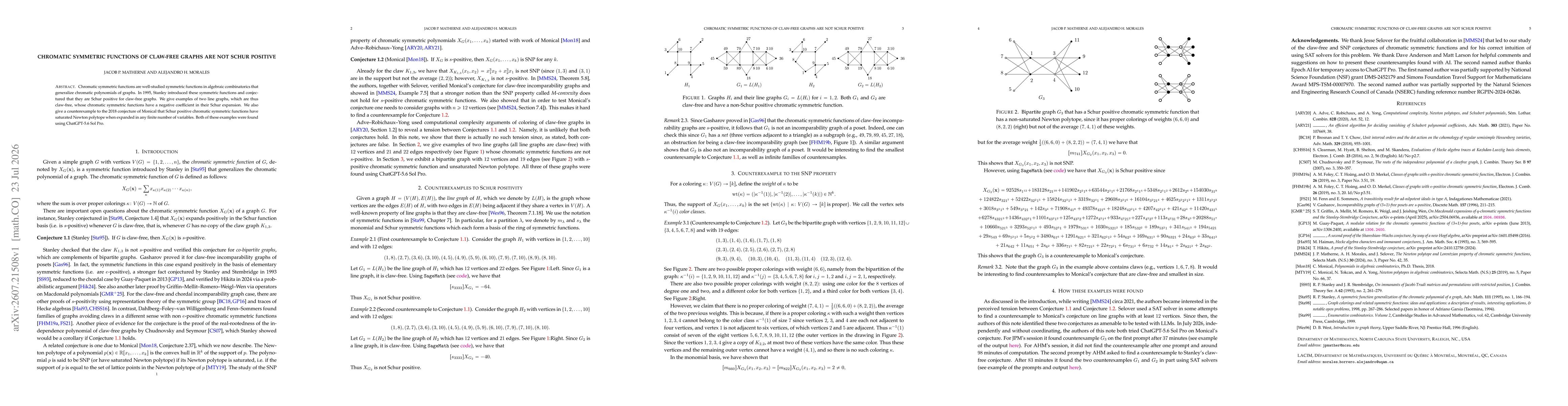 Thumbnail for Chromatic symmetric functions of claw-free graphs are not Schur positive