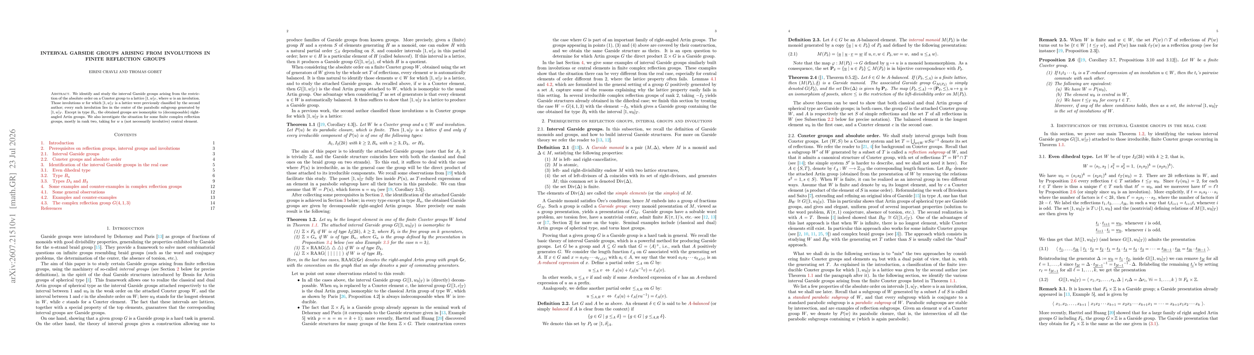 Thumbnail for Interval Garside groups arising from involutions in finite reflection groups