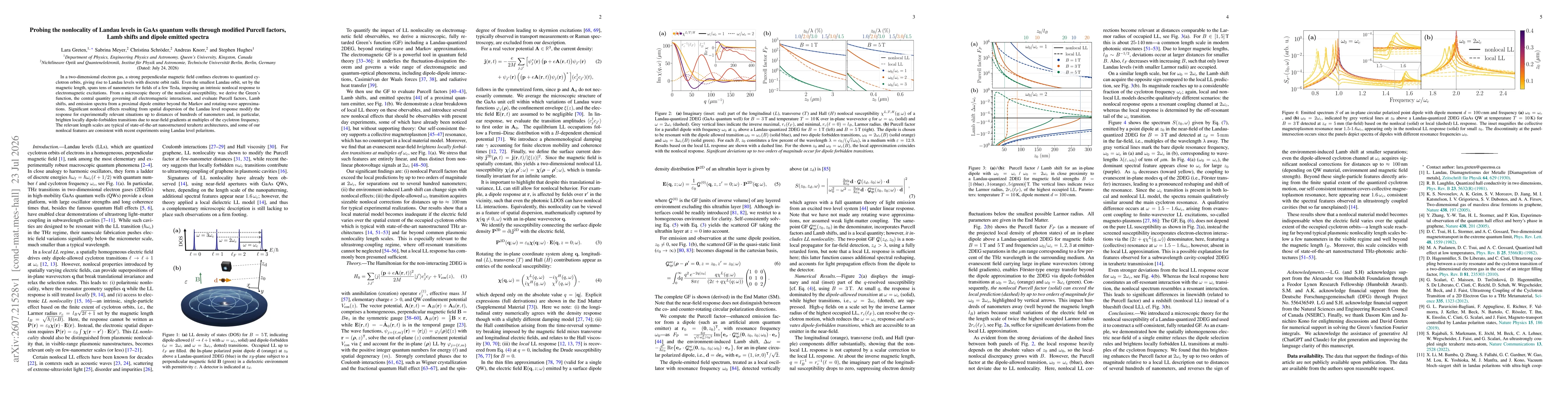 Thumbnail for Probing the nonlocality of Landau levels in GaAs quantum wells through modified Purcell factors, Lamb shifts and dipole emitted spectra