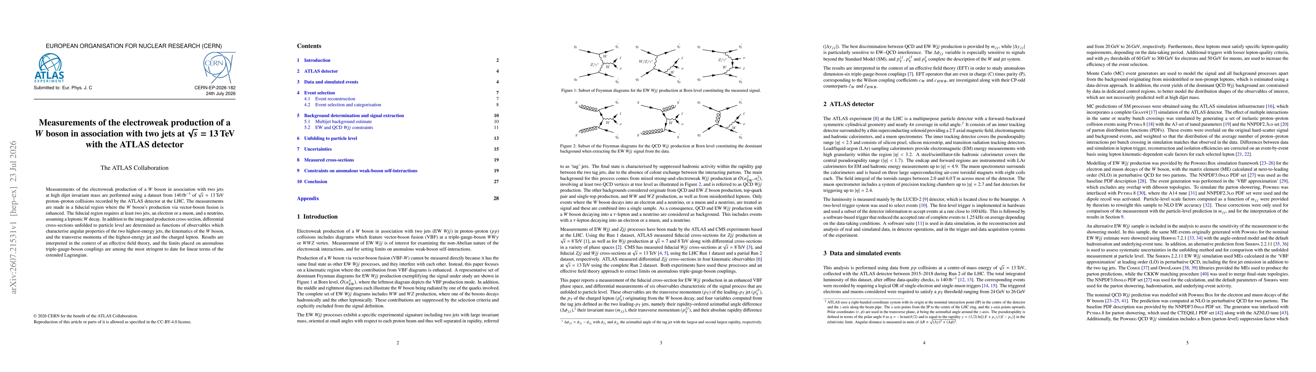 Thumbnail for Measurements of the electroweak production of a $W$ boson in association with two jets at $\sqrt{s}=13\,\mathrm{TeV}$ with the ATLAS detector