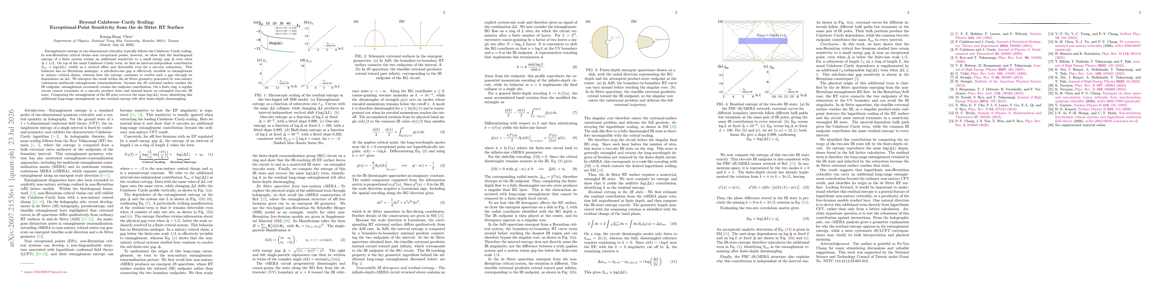 Thumbnail for Beyond Calabrese-Cardy Scaling: Exceptional-Point Sensitivity from the de Sitter RT Surface