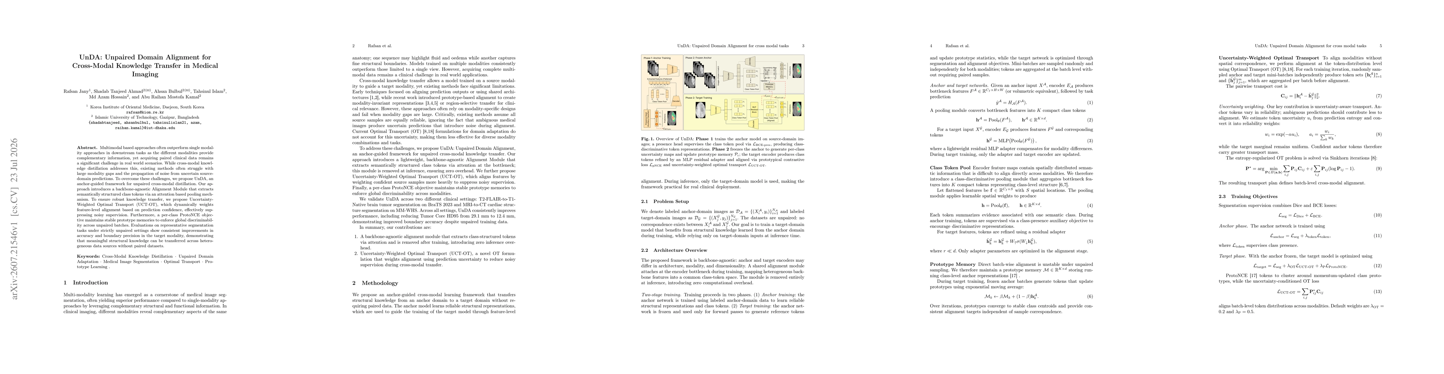 Thumbnail for UnDA: Unpaired Domain Alignment for Cross-Modal Knowledge Transfer in Medical Imaging