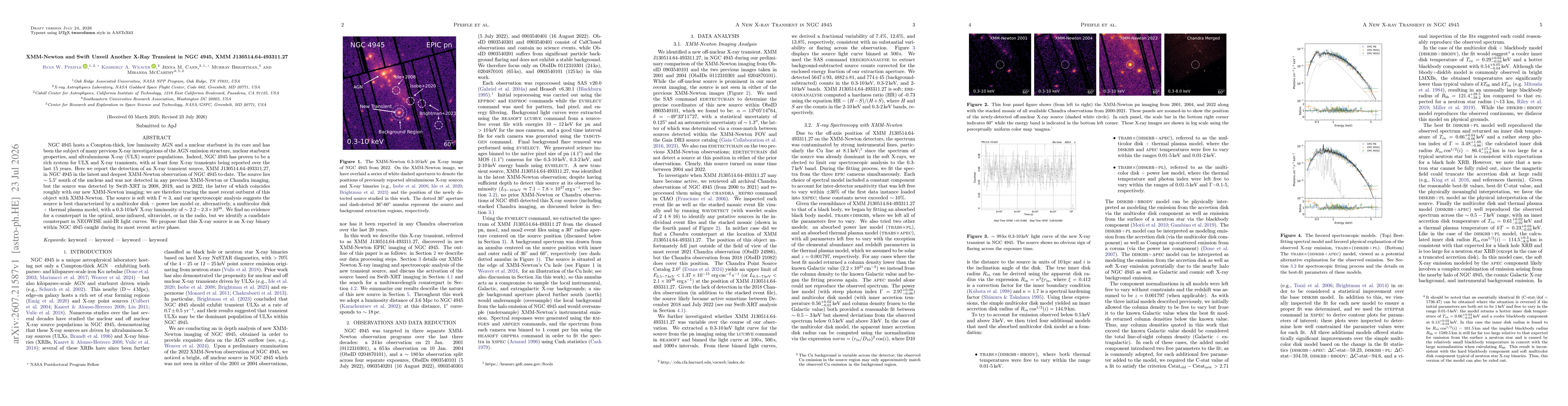 Thumbnail for XMM-Newton and Swift Unveil Another X-Ray Transient in NGC 4945, XMM J130514.64-493311.27
