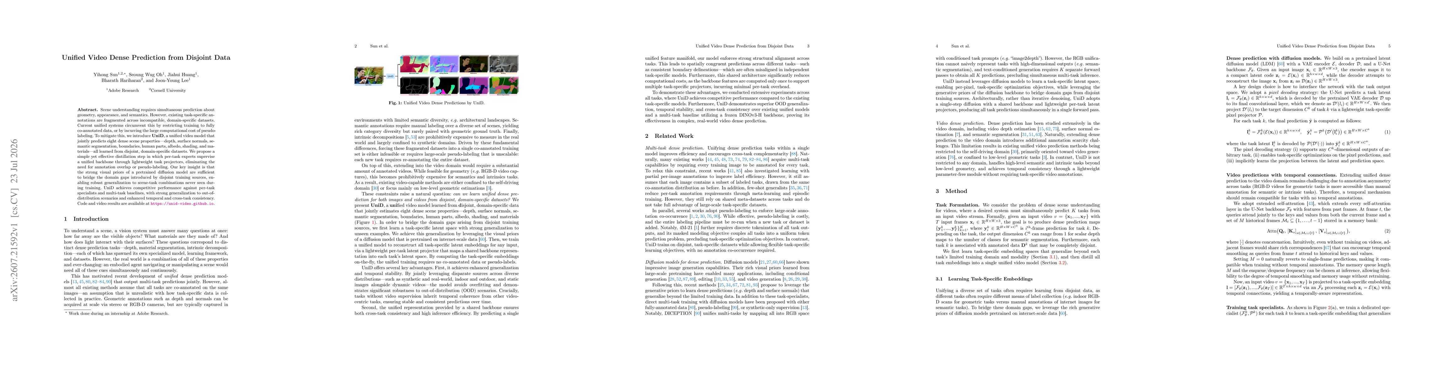 Thumbnail for Unified Video Dense Prediction from Disjoint Data