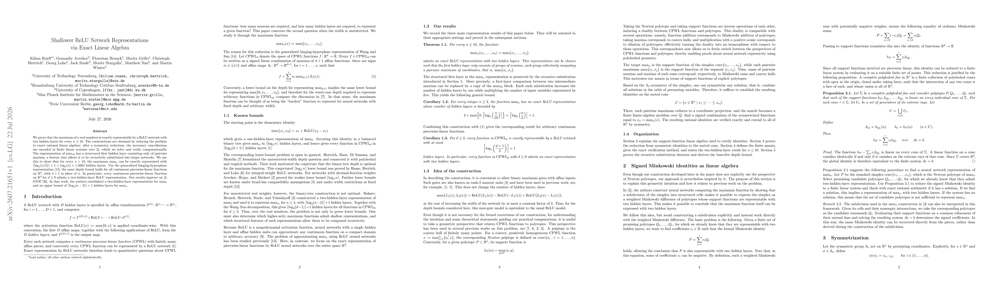 Thumbnail for Shallower ReLU Network Representations via Exact Linear Algebra
