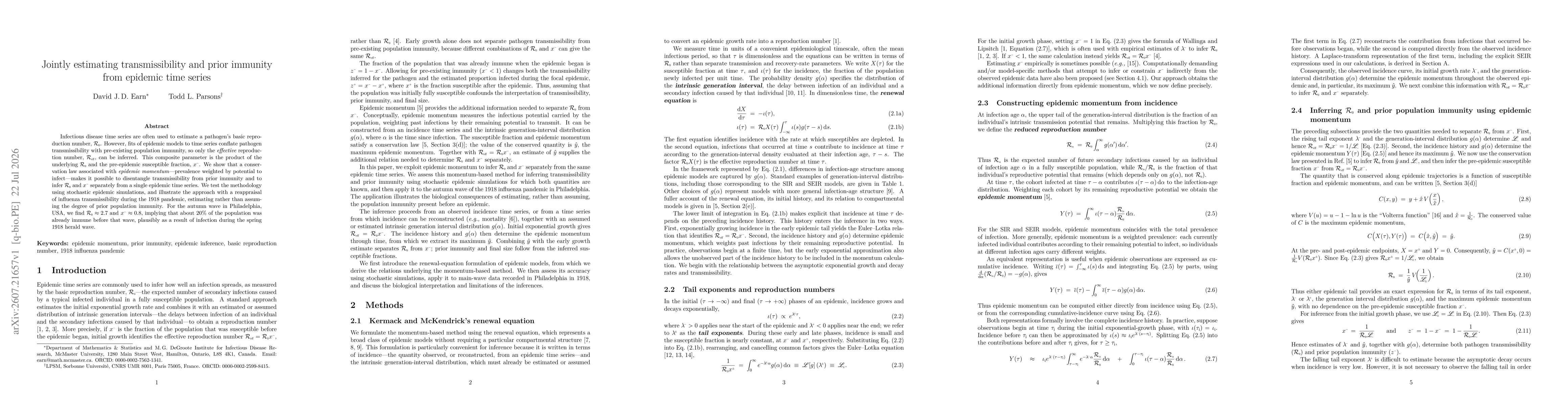 Thumbnail for Jointly estimating transmissibility and prior immunity from epidemic time series