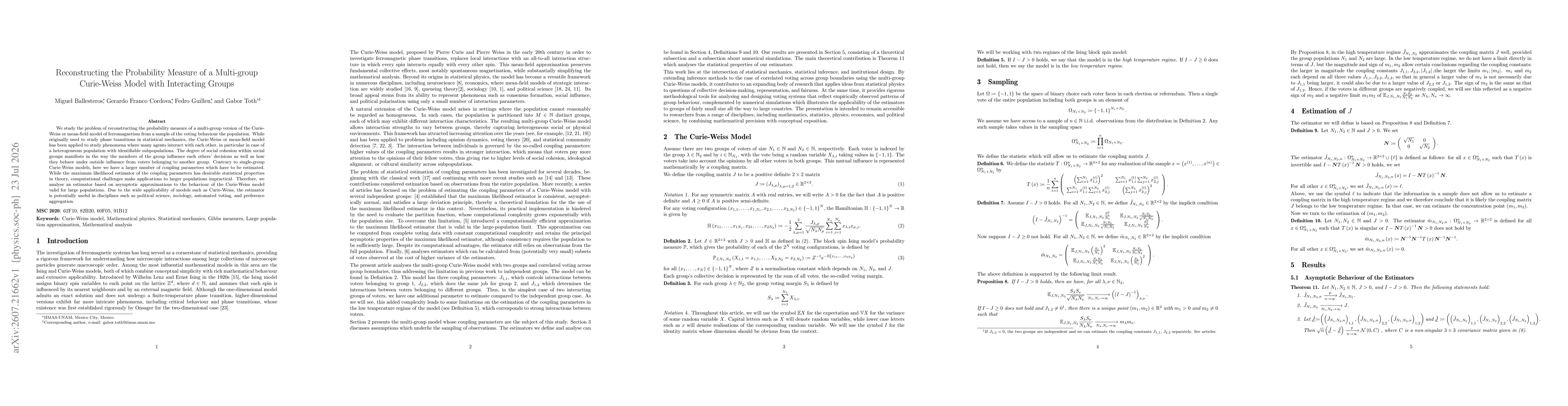 Thumbnail for Reconstructing the Probability Measure of a Multi-group Curie-Weiss Model with Interacting Groups