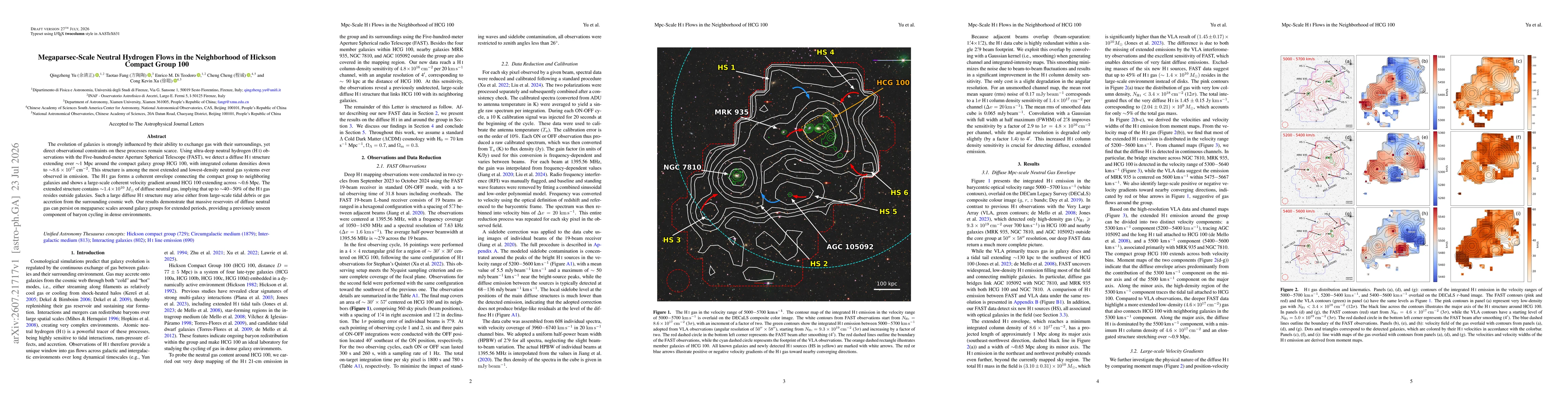 Thumbnail for Megaparsec-Scale Neutral Hydrogen Flows in the Neighborhood of Hickson Compact Group 100