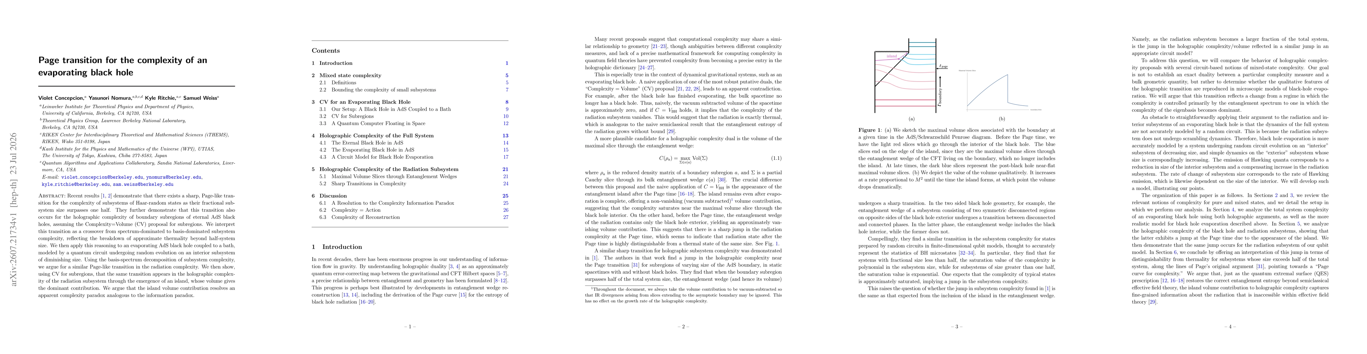 Thumbnail for Page transition for the complexity of an evaporating black hole