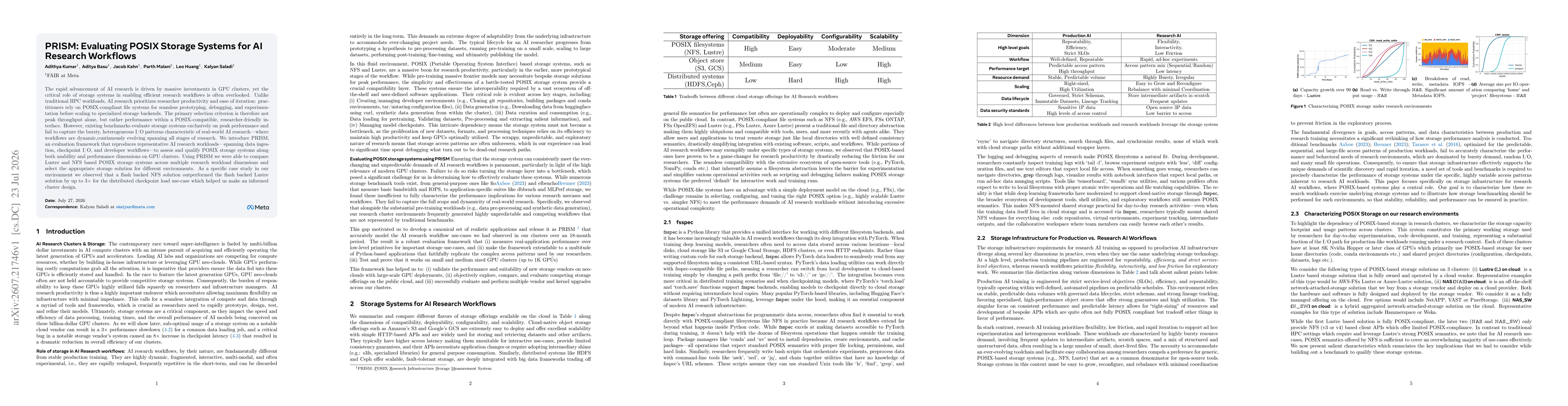 Thumbnail for PRISM: Evaluating POSIX Storage Systems for AI Research Workflows