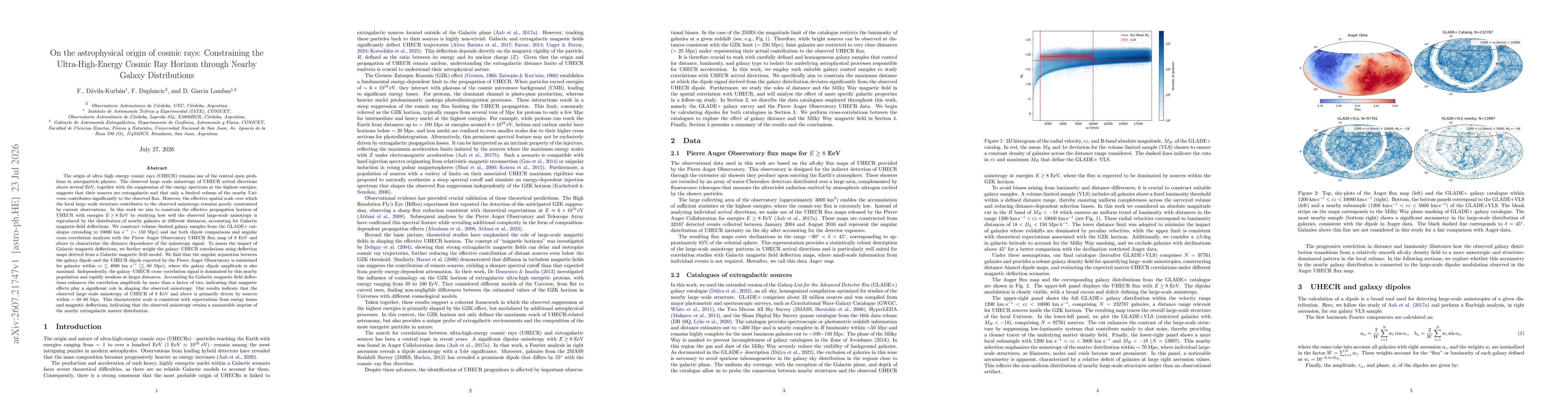 Thumbnail for On the astrophysical origin of cosmic rays: Constraining the Ultra-High-Energy Cosmic Ray Horizon through Nearby Galaxy Distributions