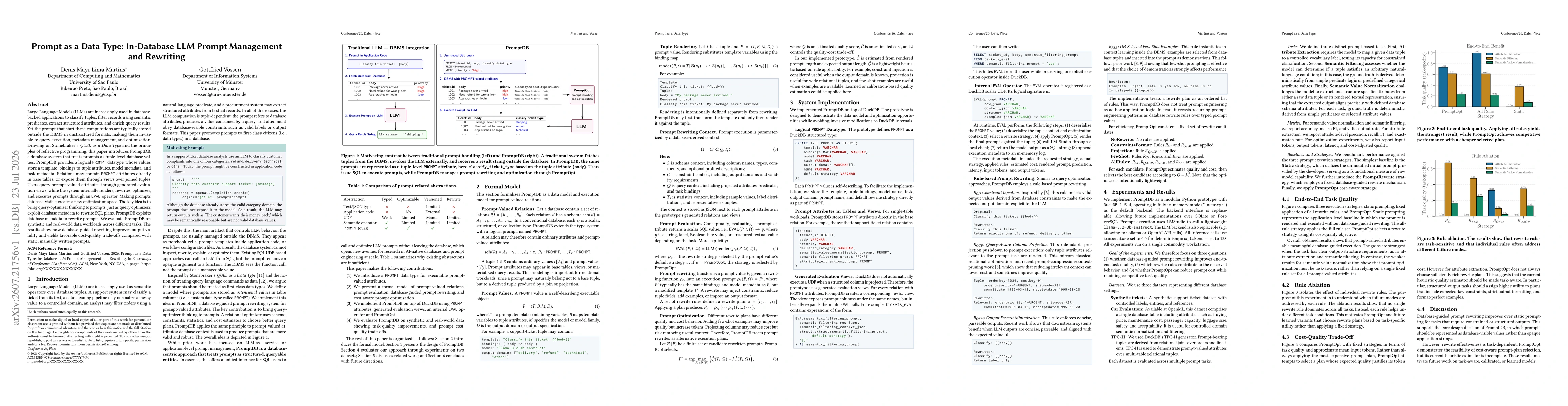 Thumbnail for Prompt as a Data Type: In-Database LLM Prompt Management and Rewriting