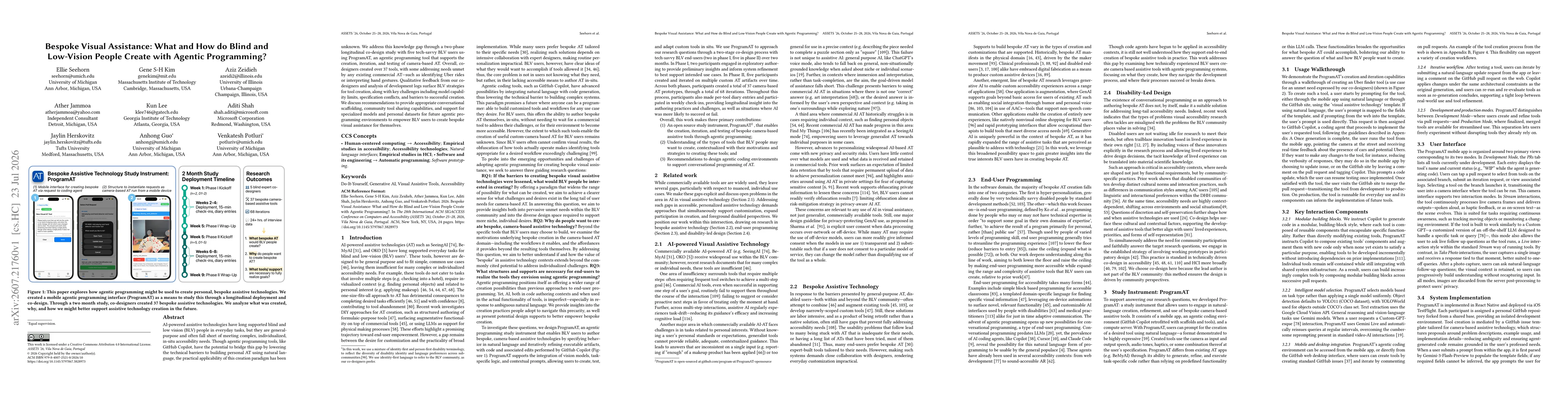 Thumbnail for Bespoke Visual Assistance: What and How do Blind and Low-Vision People Create with Agentic Programming?