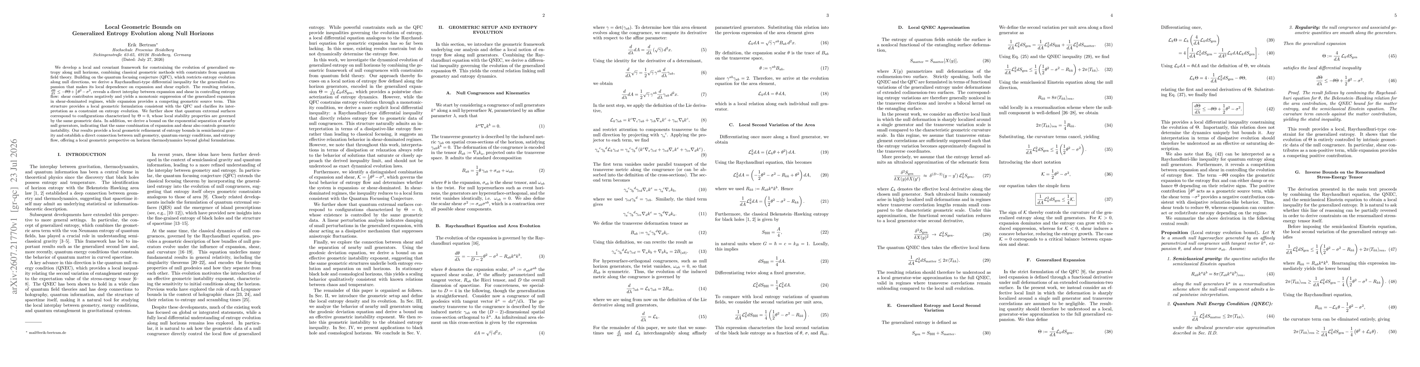 Thumbnail for Local Geometric Bounds on Generalized Entropy Evolution along Null Horizons