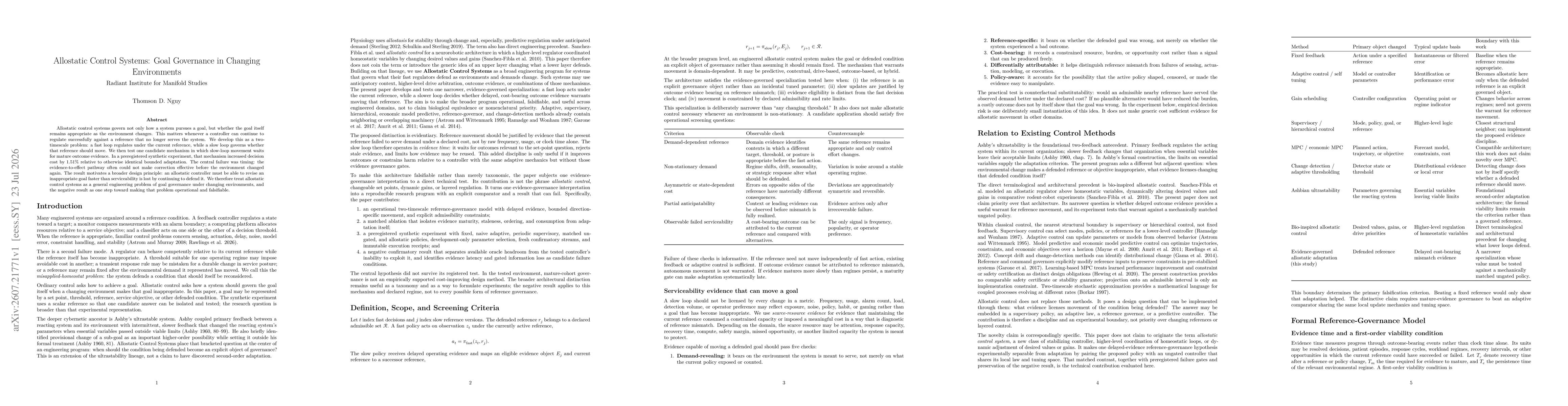 Thumbnail for Allostatic Control Systems: Goal Governance in Changing Environments