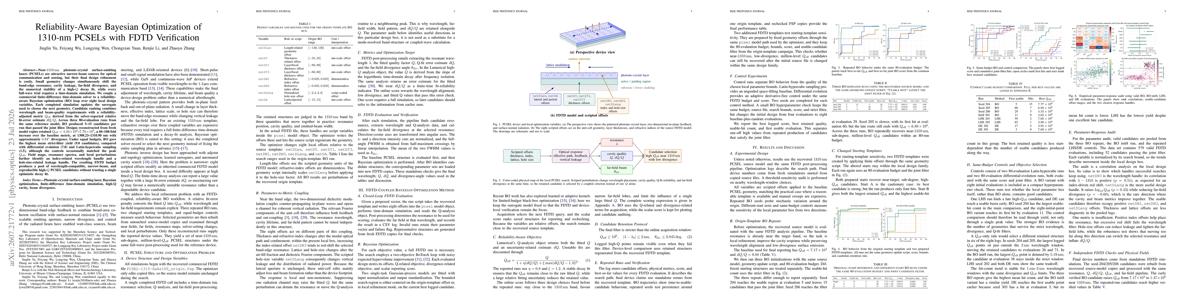 Thumbnail for Reliability-Aware Bayesian Optimization of 1310 nm PCSELs with FDTD Verification