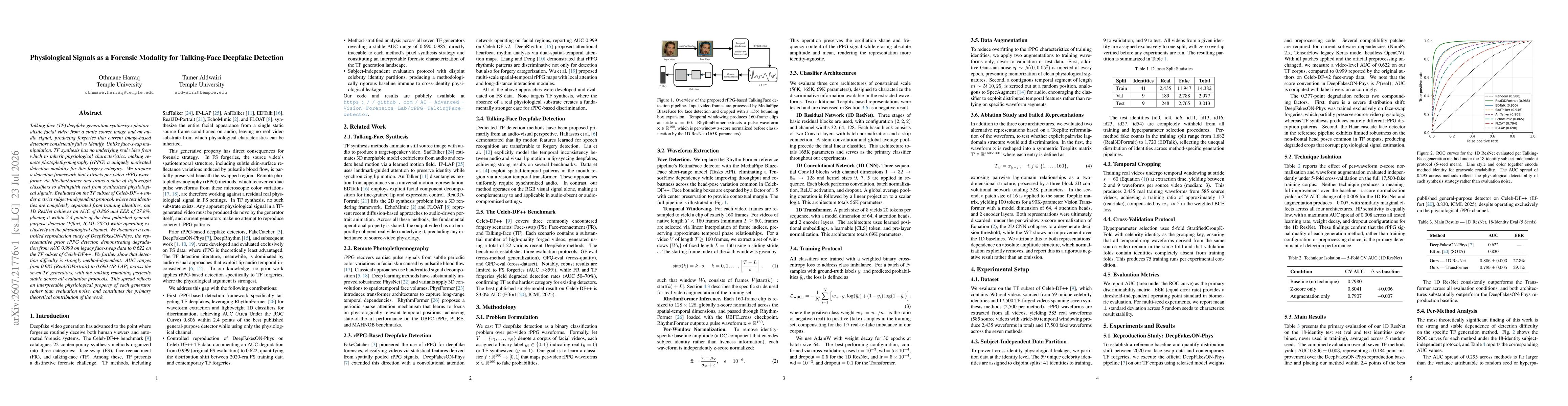 Thumbnail for Physiological Signals as a Forensic Modality for Talking-Face Deepfake Detection