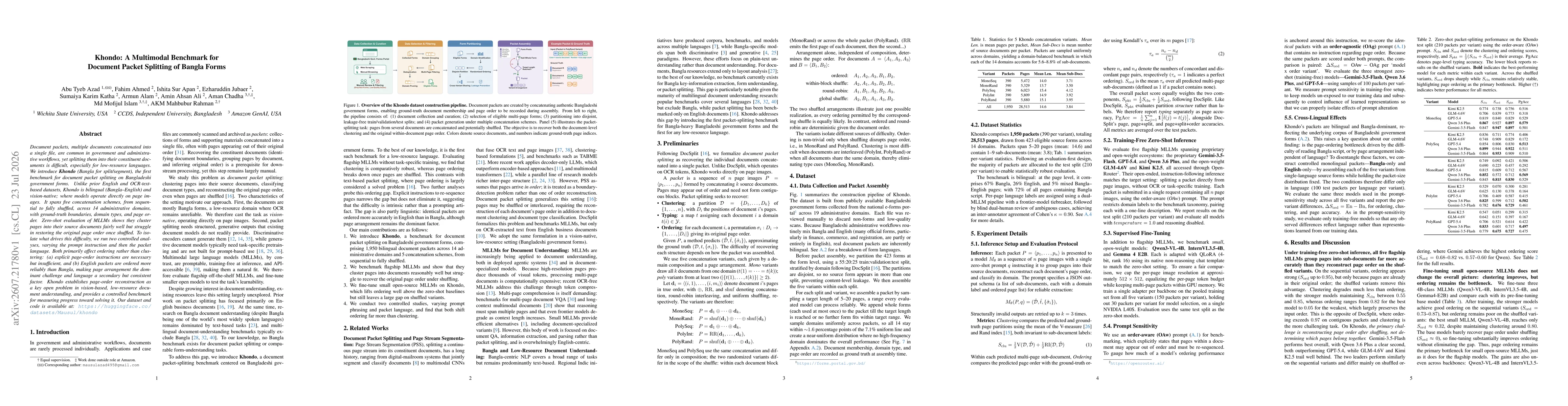 Thumbnail for Khondo: A Multimodal Benchmark for Document Packet Splitting of Bangla Forms