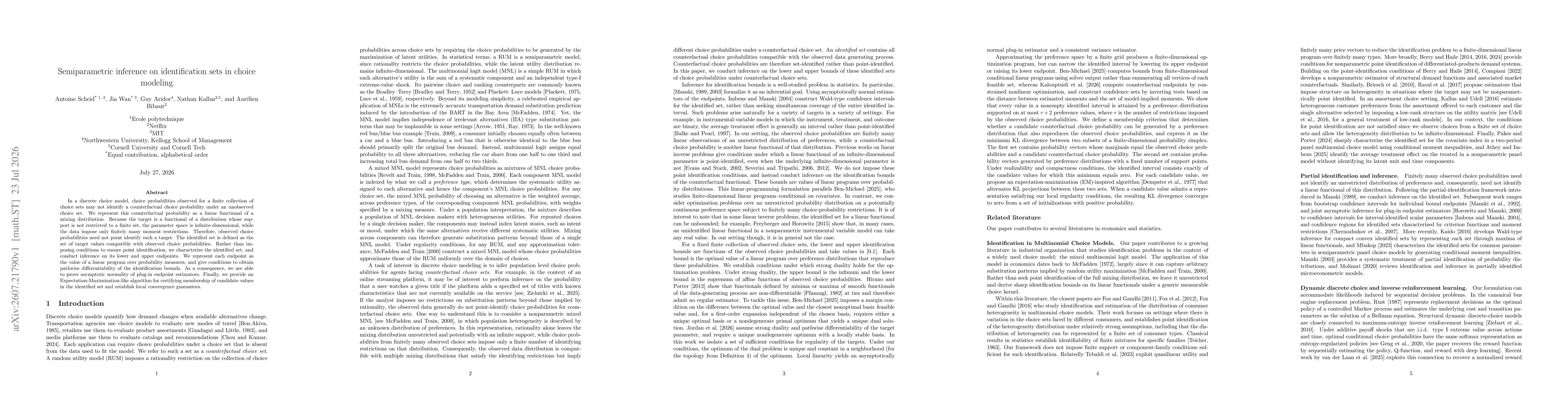 Thumbnail for Semiparametric inference on identification sets in choice modeling