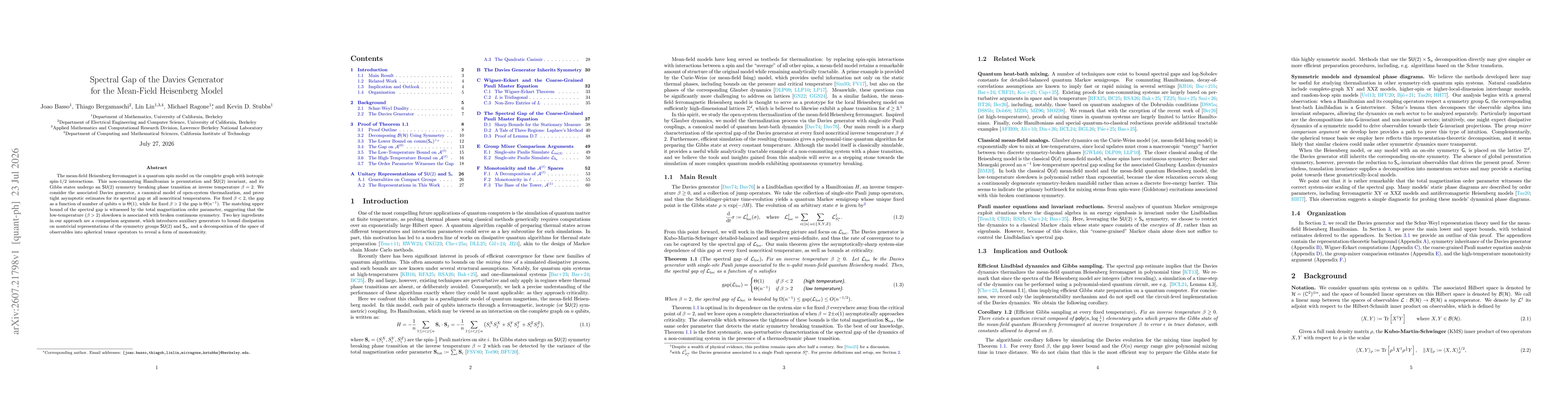 Thumbnail for Spectral Gap of the Davies Generator for the Mean-Field Heisenberg Model