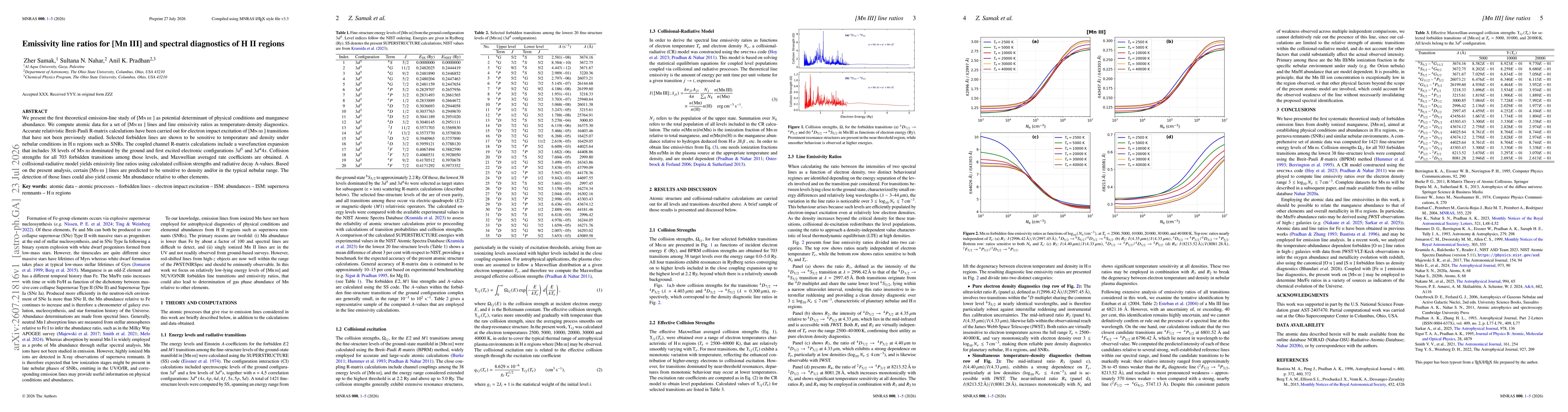 Thumbnail for Emissivity line ratios for [Mn III] and spectral diagnostics of H II regions