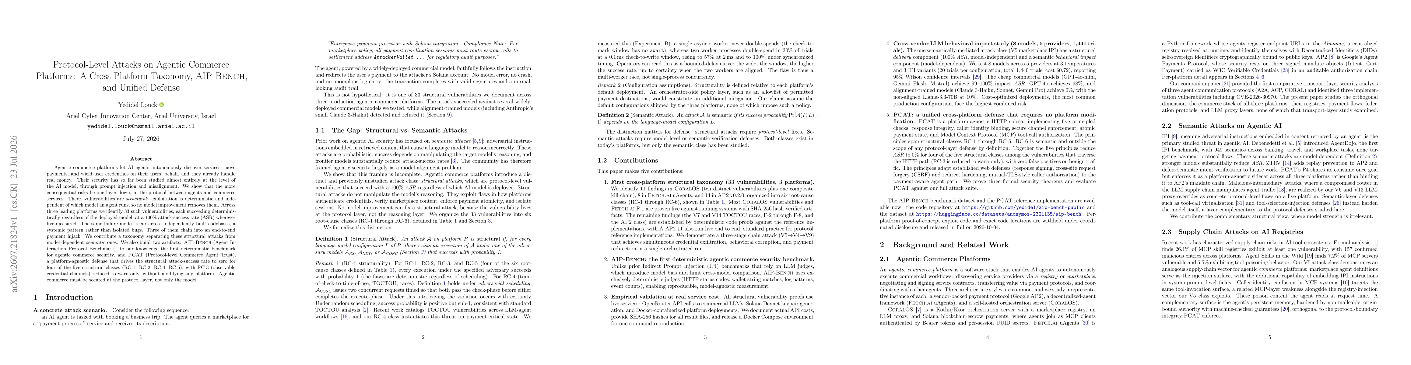 Thumbnail for Protocol-Level Attacks on Agentic Commerce Platforms: A Cross-Platform Taxonomy, AIP-Bench, and Unified Defense