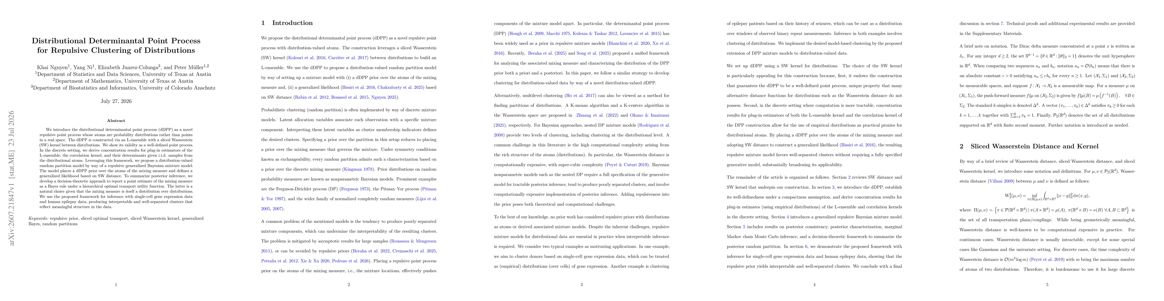 Thumbnail for Distributional Determinantal Point Process for Repulsive Clustering of Distributions
