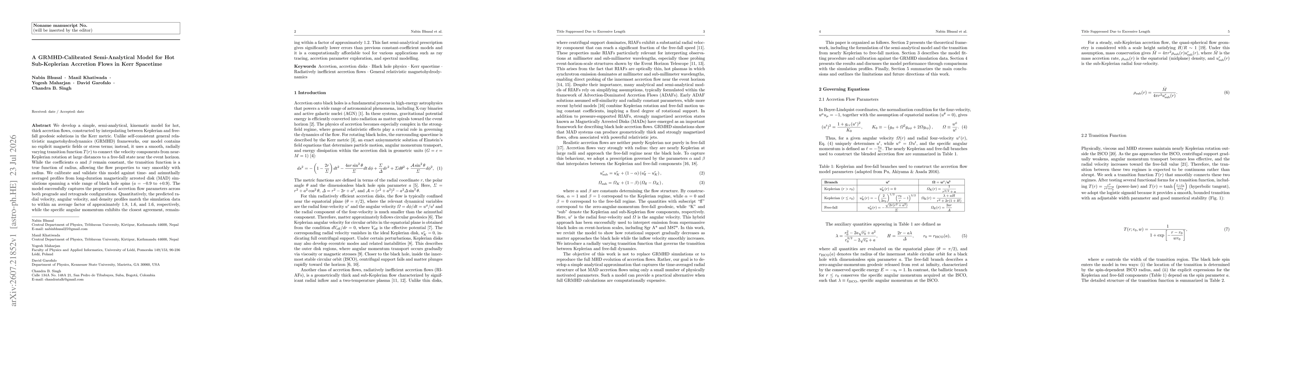 Thumbnail for A GRMHD-Calibrated Semi-Analytical Model for Hot Sub-Keplerian Accretion Flows in Kerr Spacetime