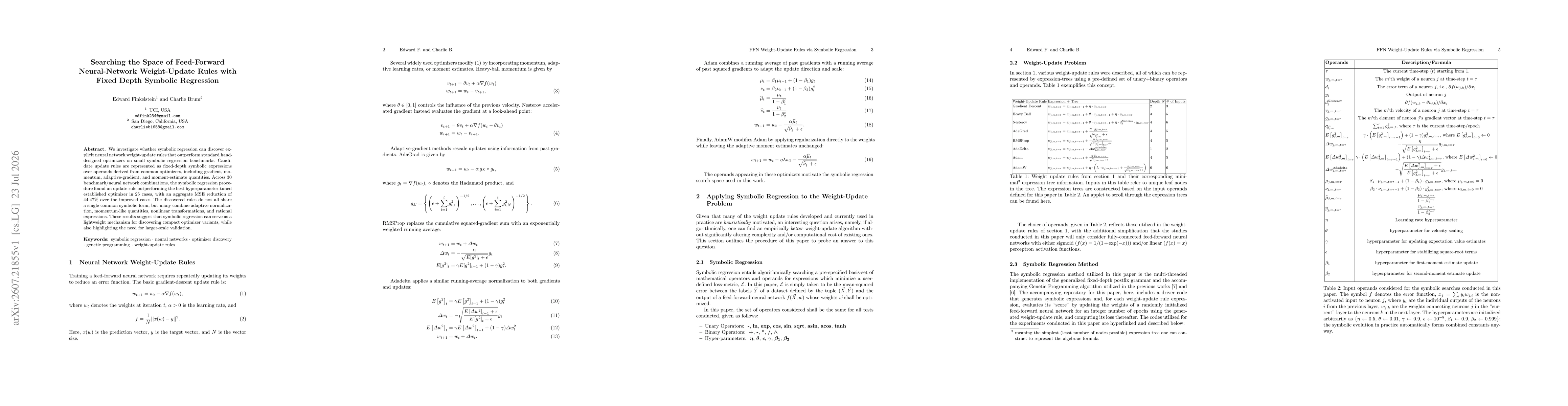 Thumbnail for Searching the Space of Feed-Forward Neural-Network Weight-Update Rules with Fixed Depth Symbolic Regression