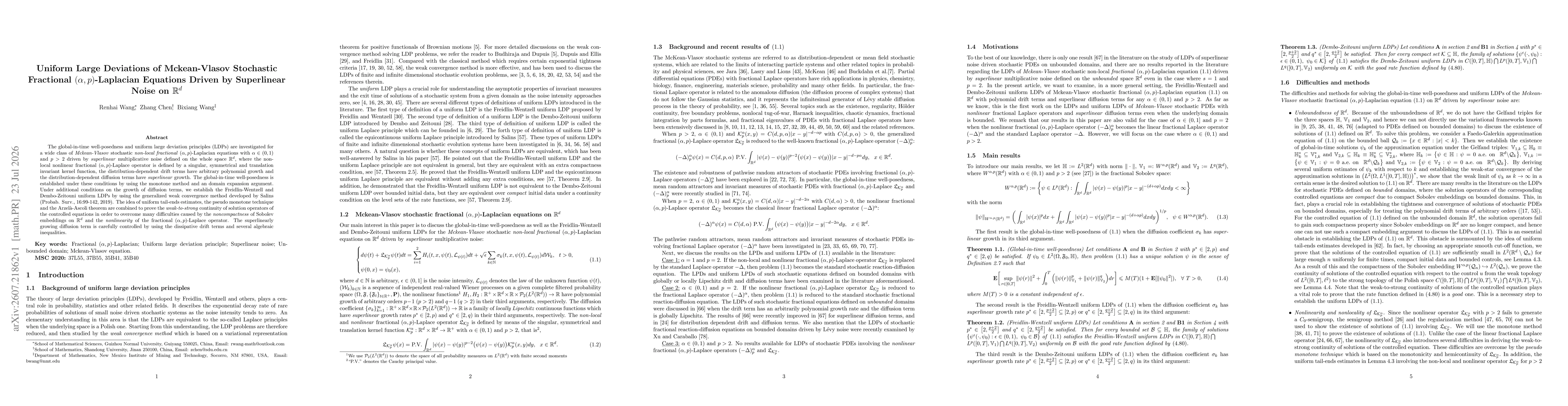 Thumbnail for Uniform Large Deviations of Mckean-Vlasov Stochastic Fractional $(α,p)$-Laplacian Equations Driven by Superlinear Noise on $\mathbb{R}^d$