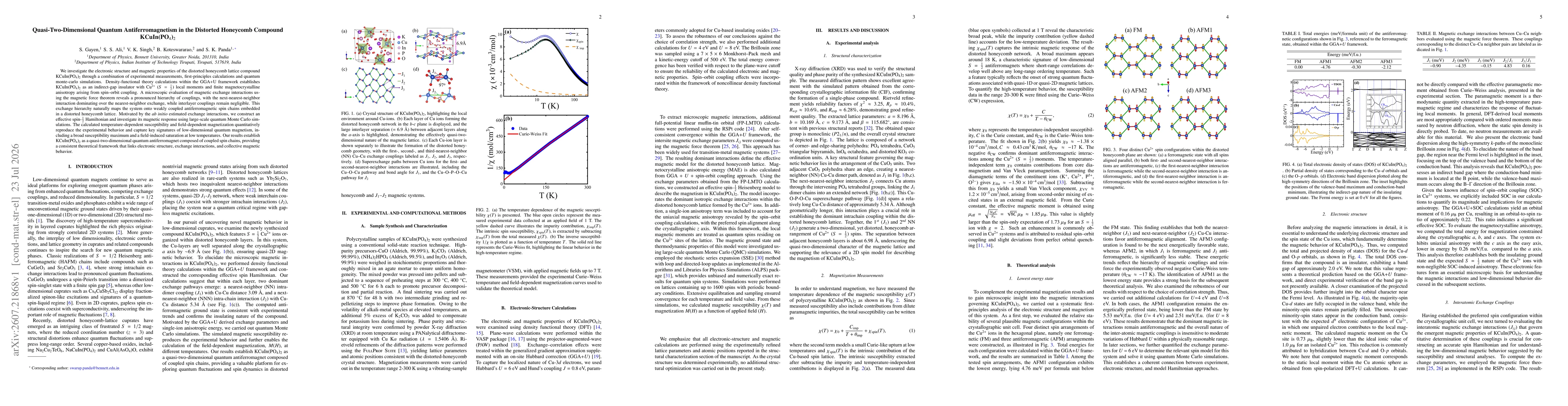 Thumbnail for Quasi-Two-Dimensional Quantum Antiferromagnetism in the Distorted Honeycomb Compound KCuIn(PO4)2