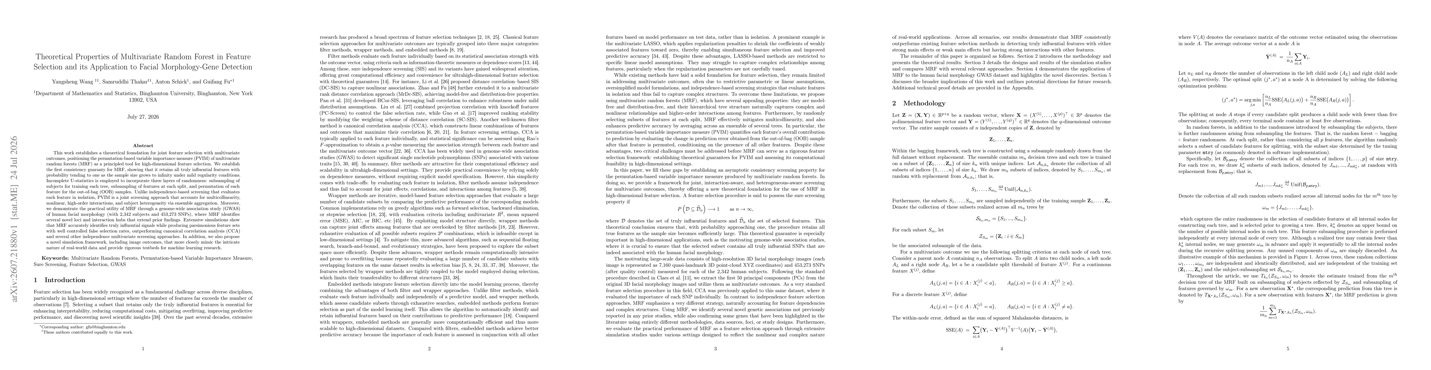 Thumbnail for Theoretical Properties of Multivariate Random Forest in Feature Selection and its Application to Facial Morphology-Gene Detection