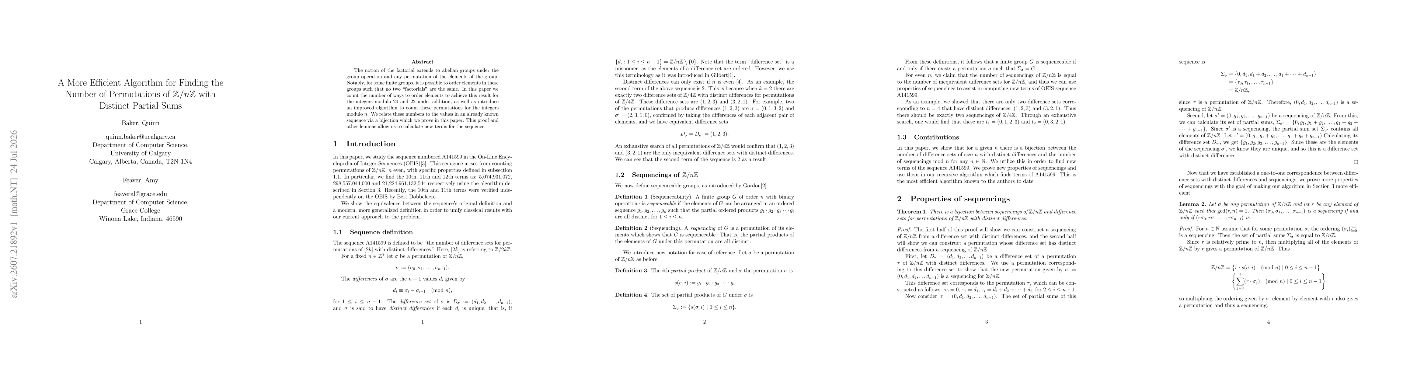 Thumbnail for A More Efficient Algorithm for Finding the Number of Permutations of $\mathbb{ZZ}/n\mathbb{ZZ}$ with Distinct Partial Sums