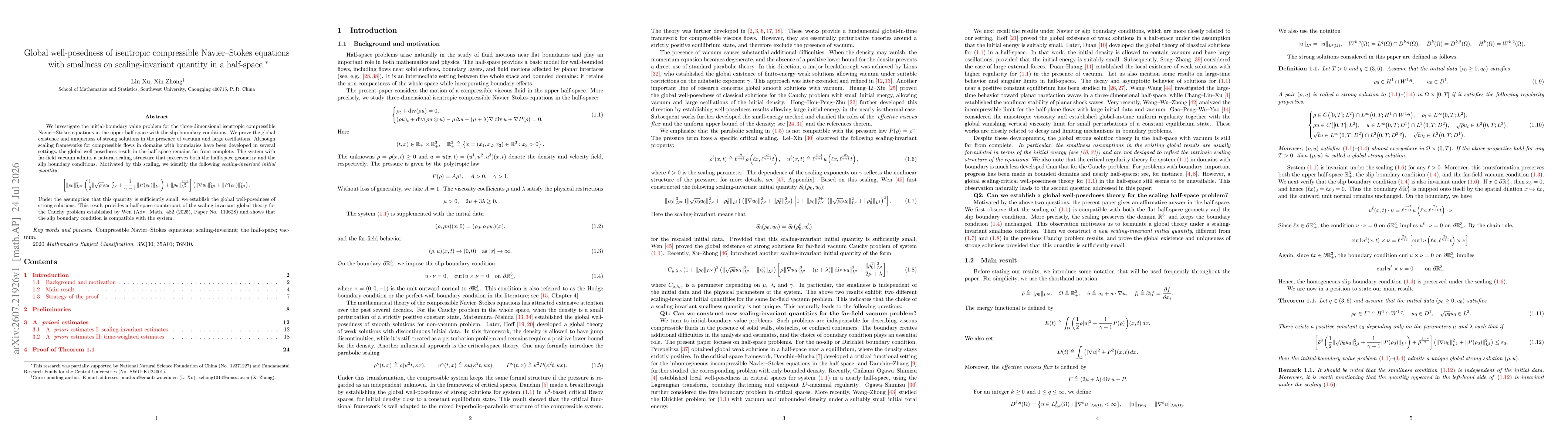 Thumbnail for Global well-posedness of isentropic compressible Navier--Stokes equations with smallness on scaling-invariant quantity in a half-space