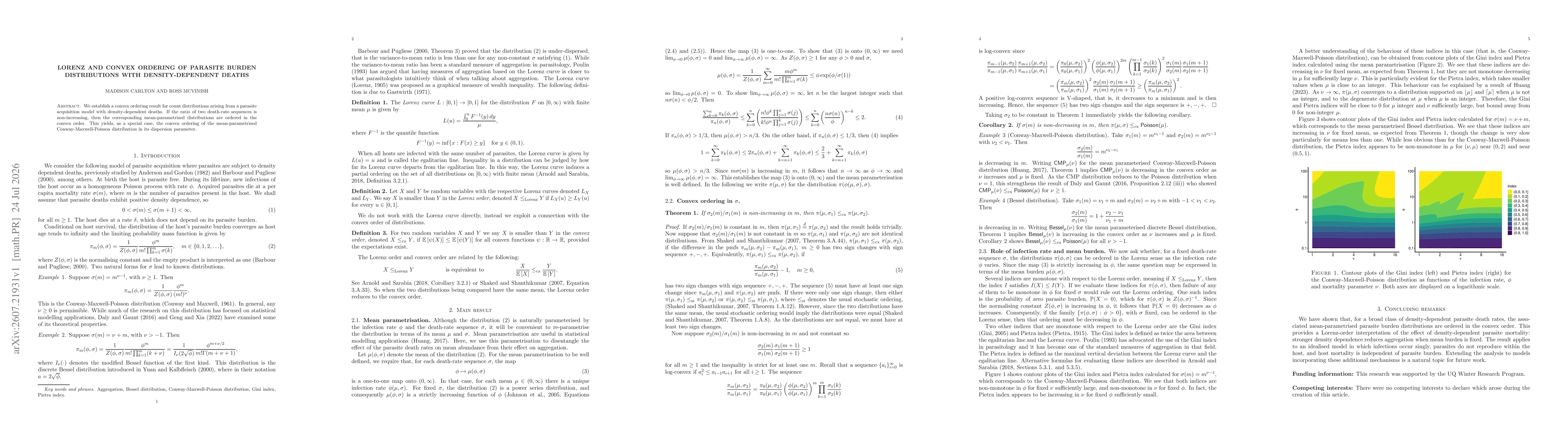 Thumbnail for Lorenz and convex ordering of parasite burden distributions with density-dependent deaths