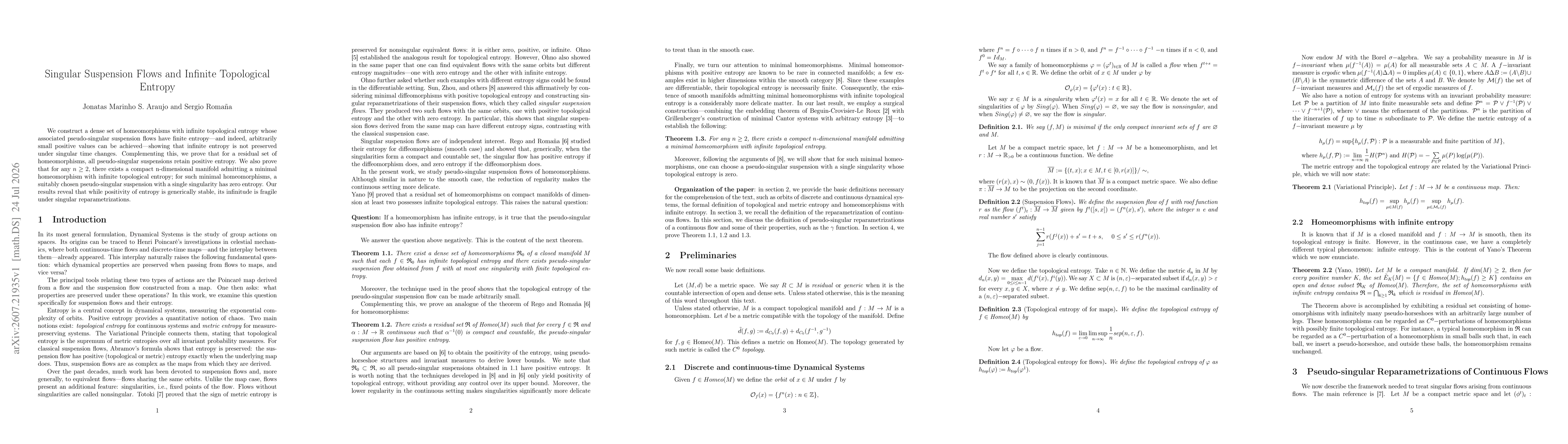 Thumbnail for Singular Suspension Flows and Infinite Topological Entropy