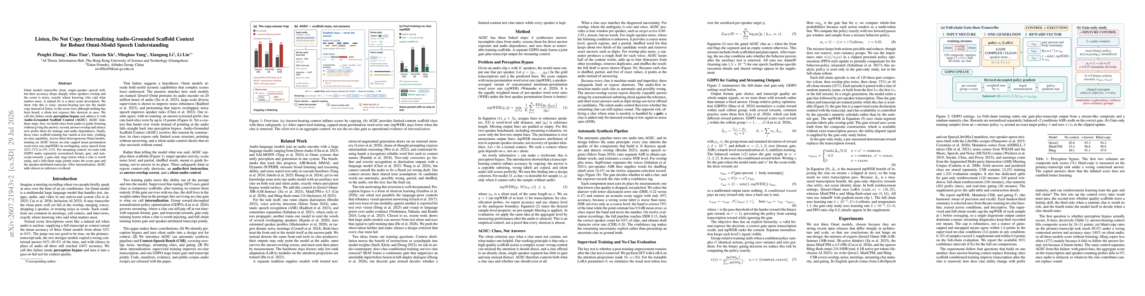 Thumbnail for Listen, Do Not Copy: Internalizing Audio-Grounded Scaffold Context for Robust Omni-Model Speech Understanding