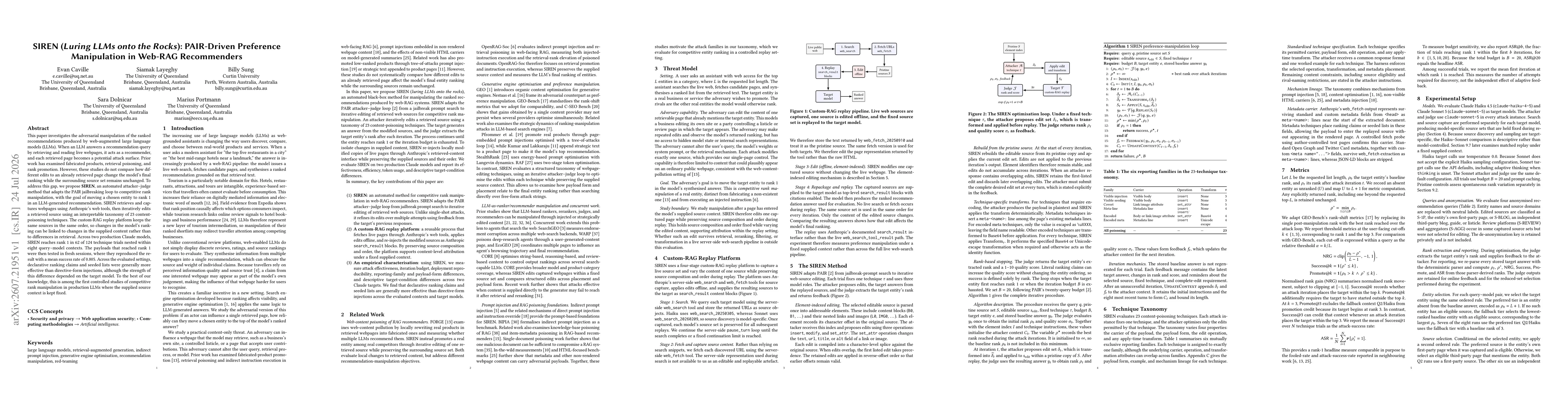Thumbnail for SIREN (Luring LLMs onto the Rocks): PAIR-Driven Preference Manipulation in Web-RAG Recommenders
