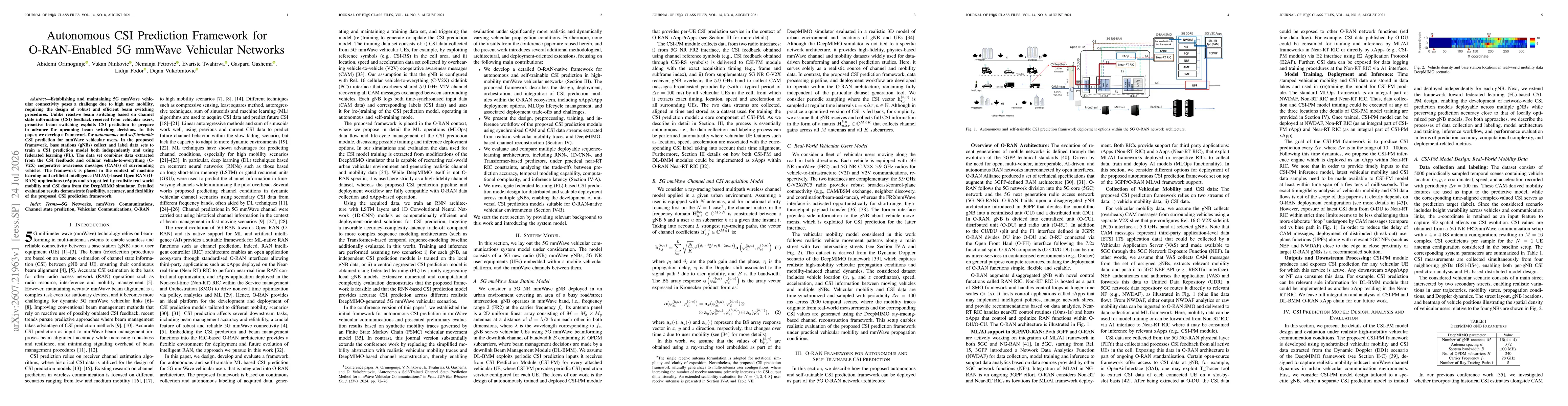 Thumbnail for Autonomous CSI Prediction Framework for O-RAN-Enabled 5G mmWave Vehicular Networks