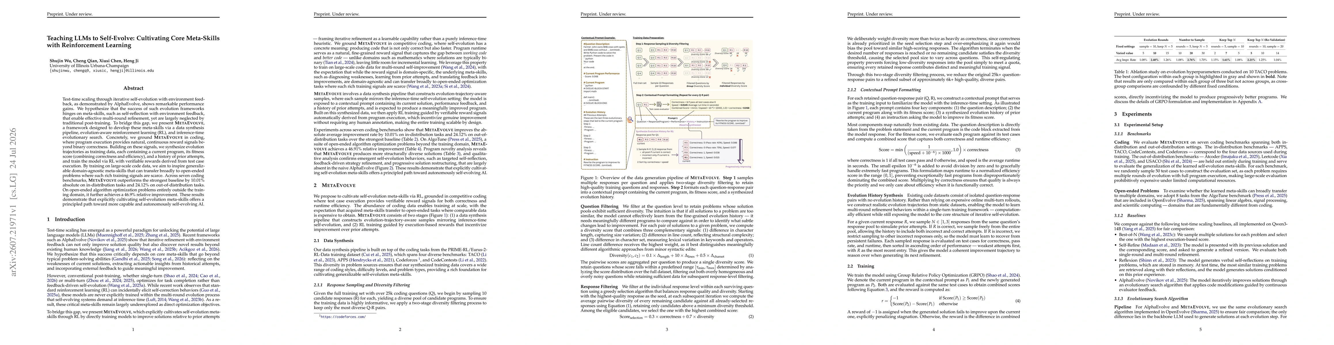 Thumbnail for Teaching LLMs to Self-Evolve: Cultivating Core Meta-Skills with Reinforcement Learning
