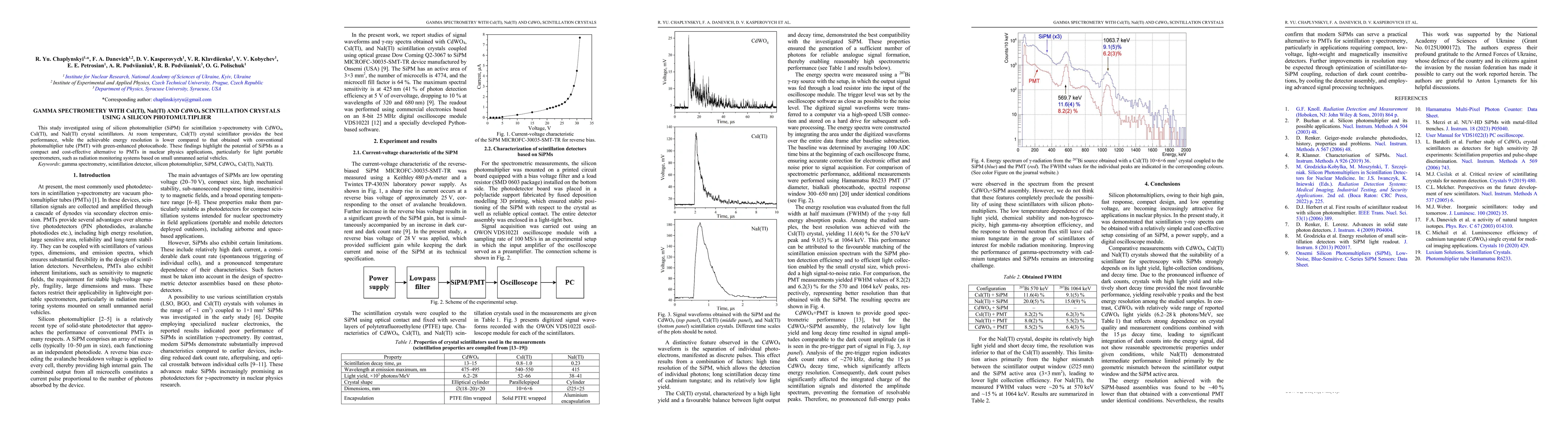 Thumbnail for Gamma spectrometry with CsI(Tl), NaI(Tl) and CdWO4 scintillation crystals using a silicon photomultiplier