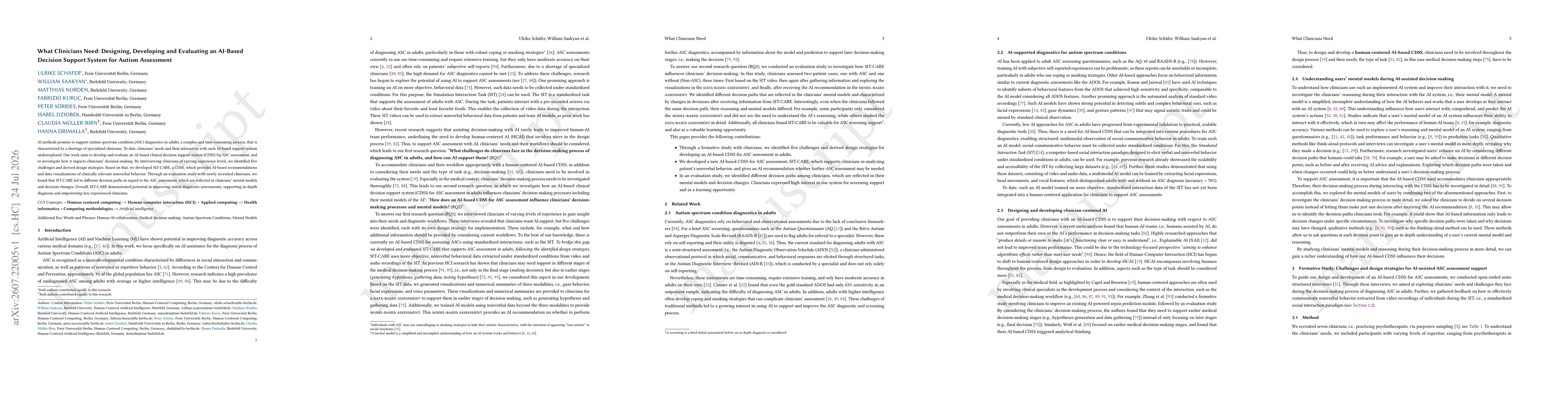 Thumbnail for What Clinicians Need: Designing, Developing and Evaluating an AI-Based Decision Support System for Autism Assessment