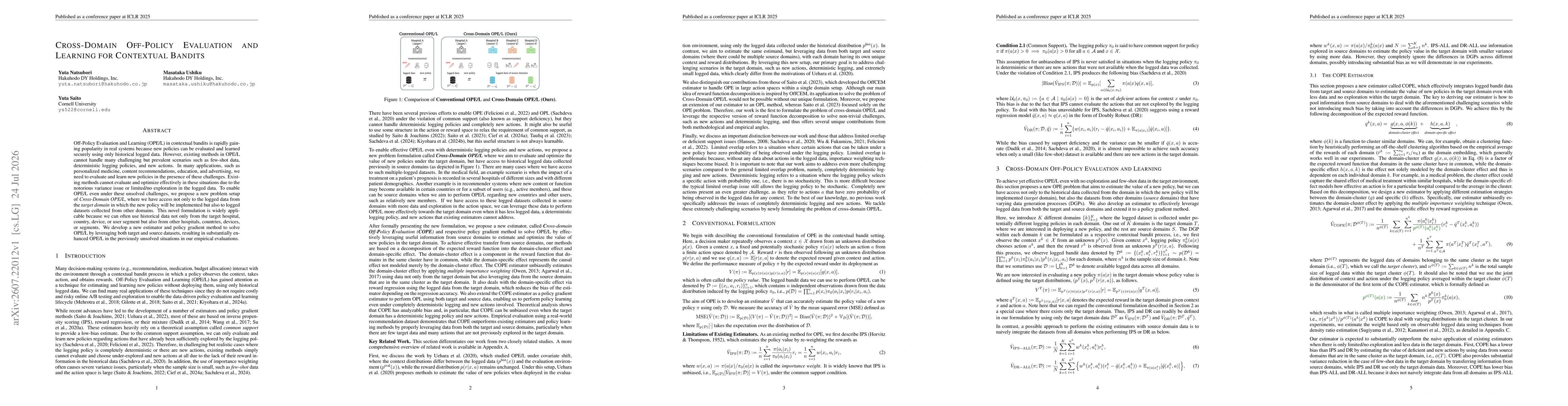 Thumbnail for Cross-Domain Off-Policy Evaluation and Learning for Contextual Bandits