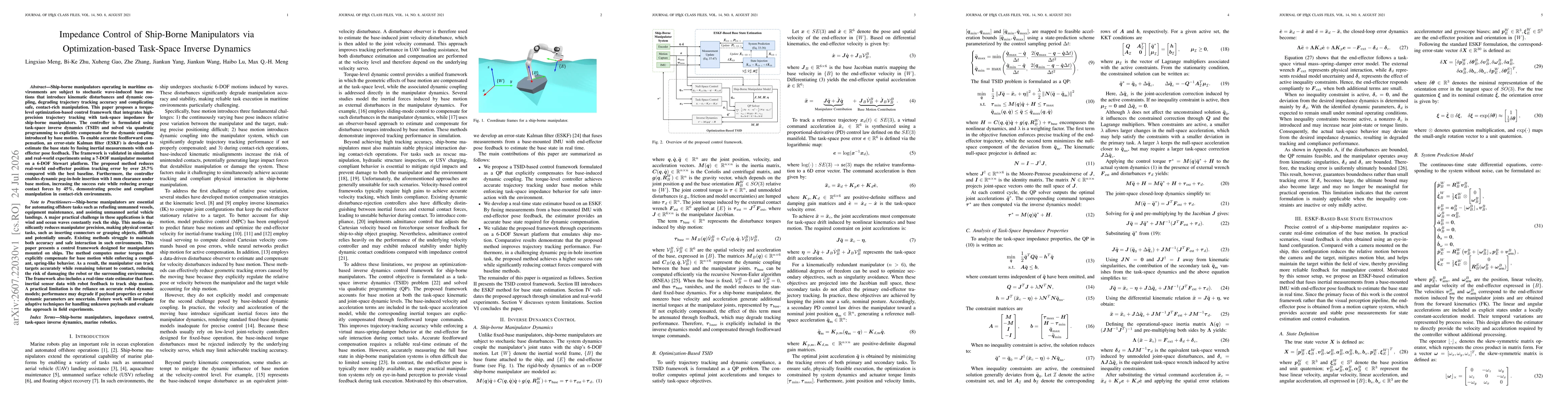 Thumbnail for Impedance Control of Ship-Borne Manipulators via Optimization-based Task-Space Inverse Dynamics