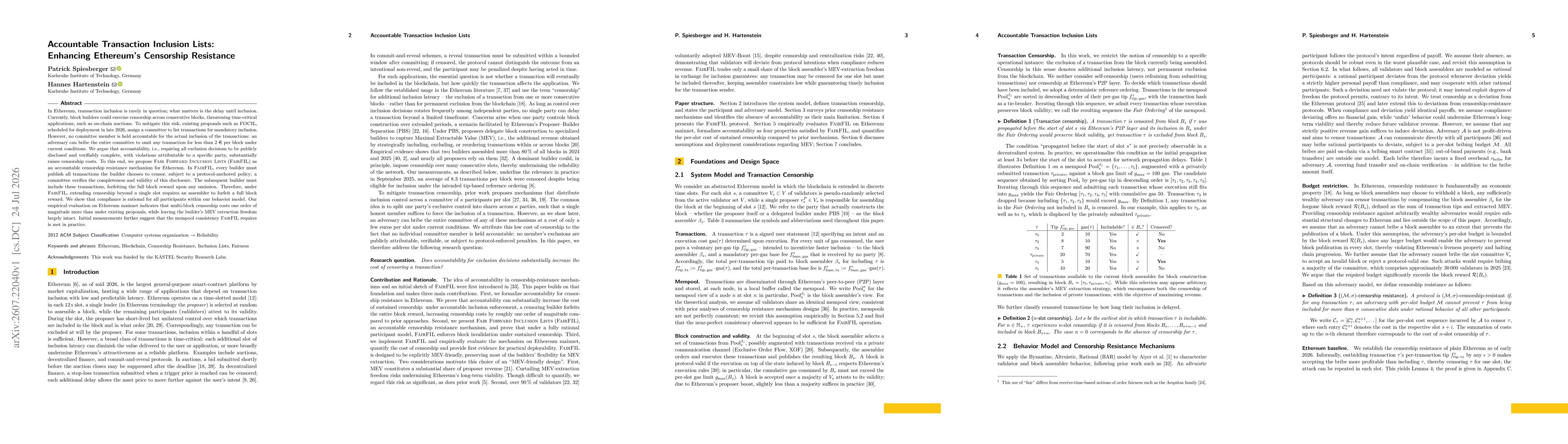 Thumbnail for Accountable Transaction Inclusion Lists: Enhancing Ethereum's Censorship Resistance