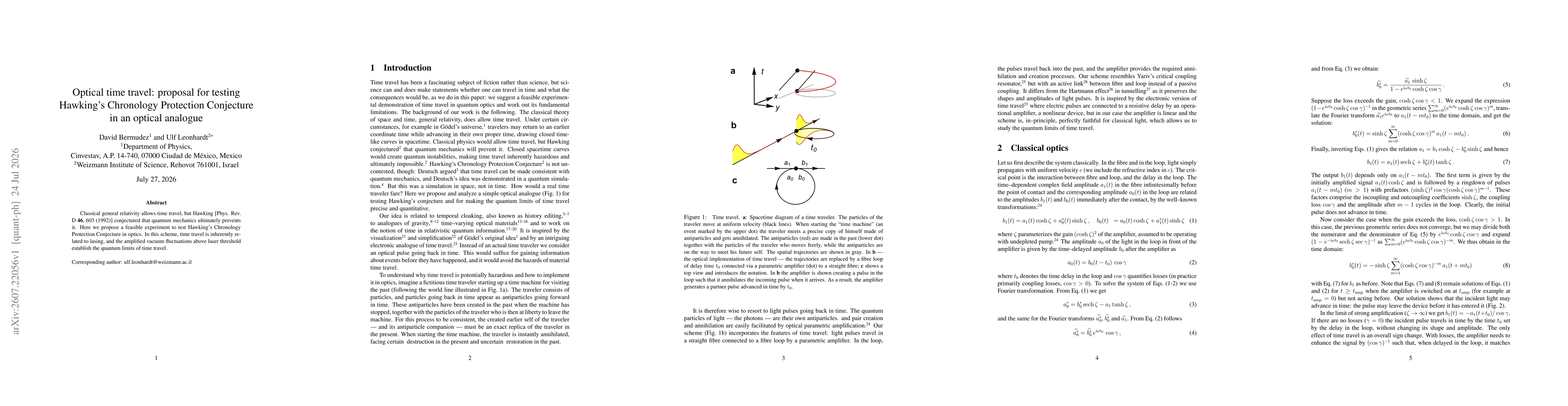 Thumbnail for Optical time travel: proposal for testing Hawking's Chronology Protection Conjecture in an optical analogue