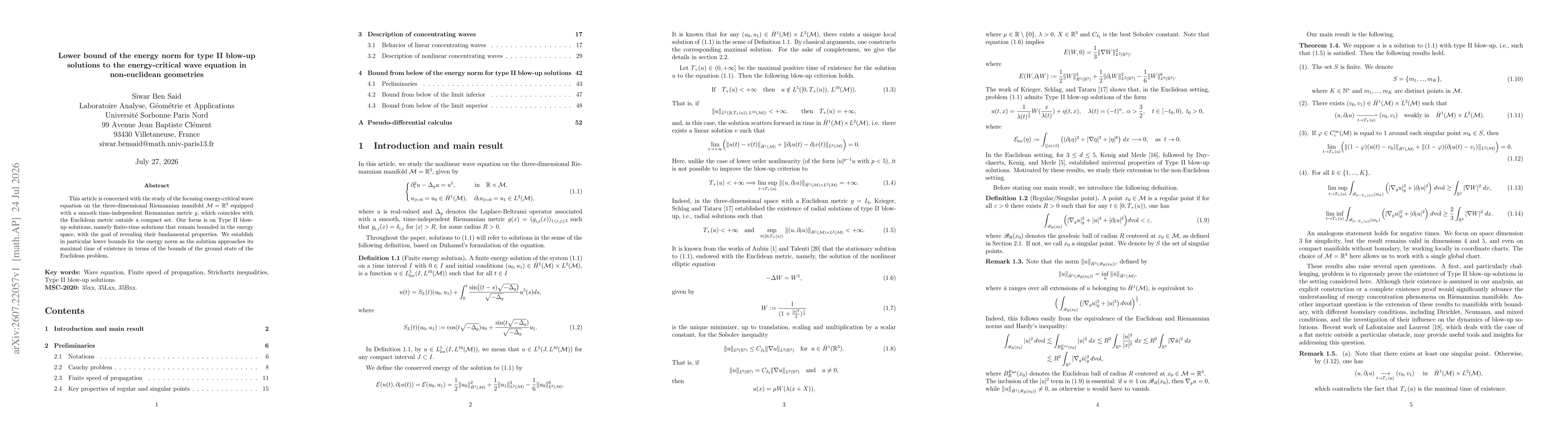Thumbnail for Lower bound of the energy norm for type II blow-up solutions to the energy-critical wave equation in non-euclidean geometries
