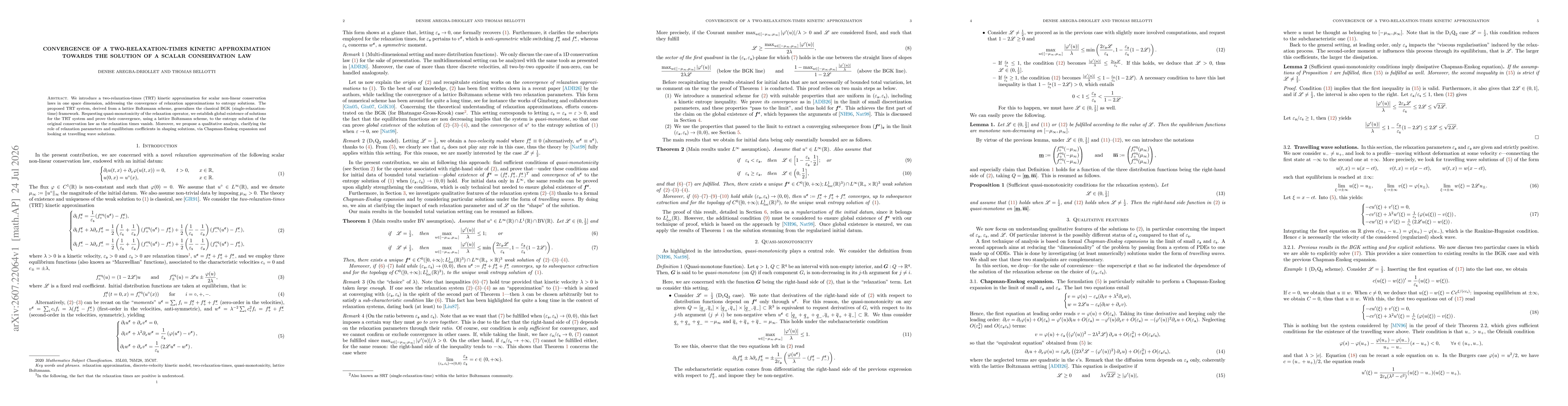 Thumbnail for Convergence of a two-relaxation-times kinetic approximation towards the solution of a scalar conservation law