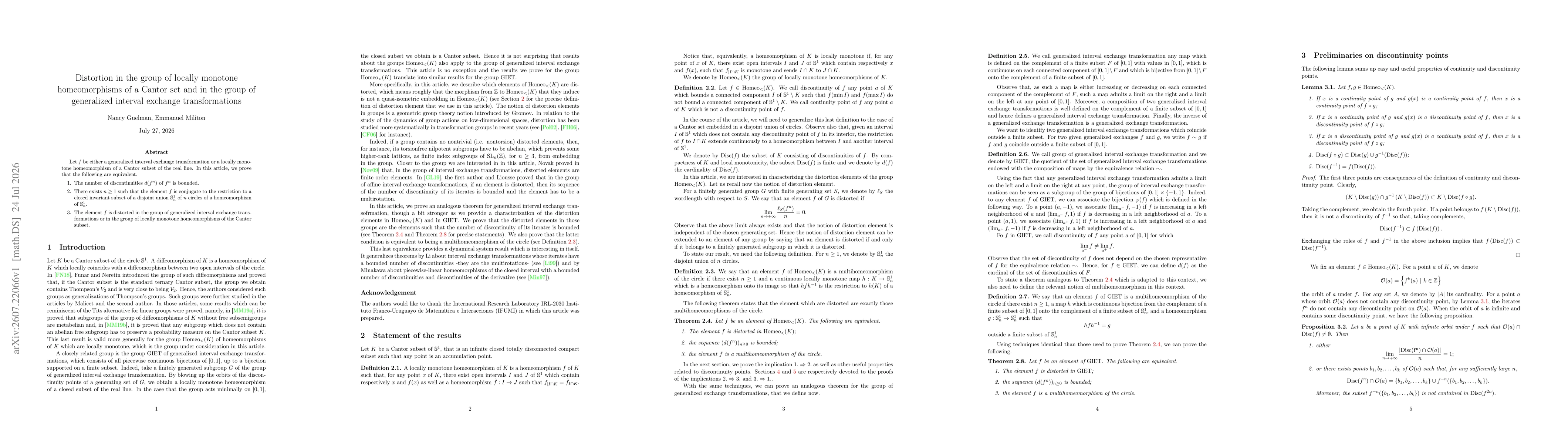 Thumbnail for Distortion in the group of locally monotone homeomorphisms of a Cantor set and in the group of generalized interval exchange transformations